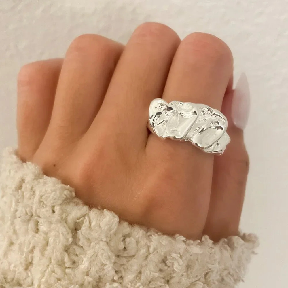 925 Sterling Silver Chunky Ring Thick Statement Ring Bold Abstract Ring